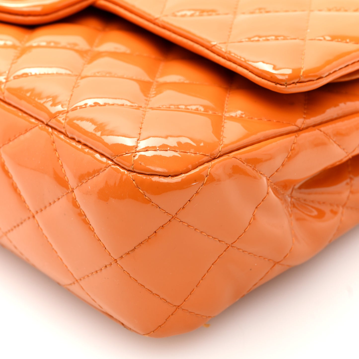 Patent Quilted Medium Double Flap Orange