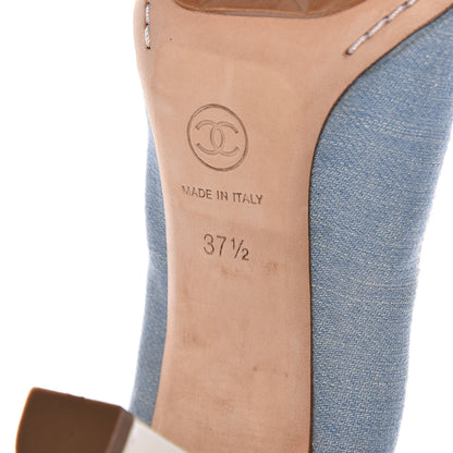 Chanel Denim Patent CC Elastic Stretch Pumps 37.5 Blue White 6 of 16