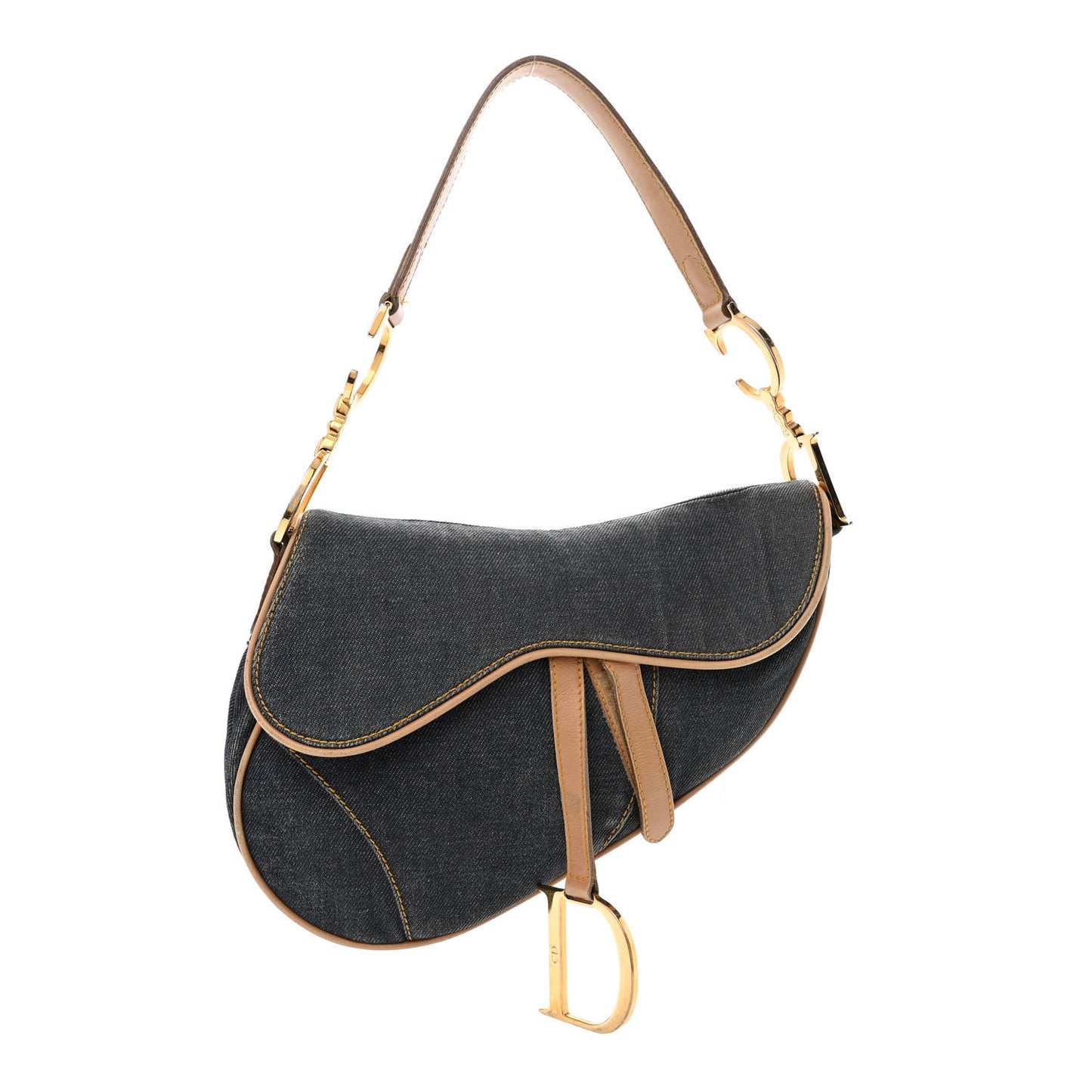 Denim Calfskin Saddle Bag Blue