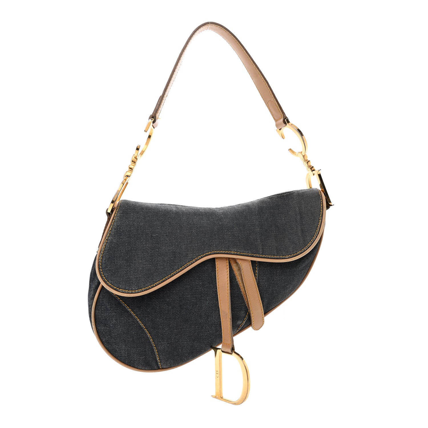Christian Dior Denim Calfskin Saddle Bag Blue 1 of 14