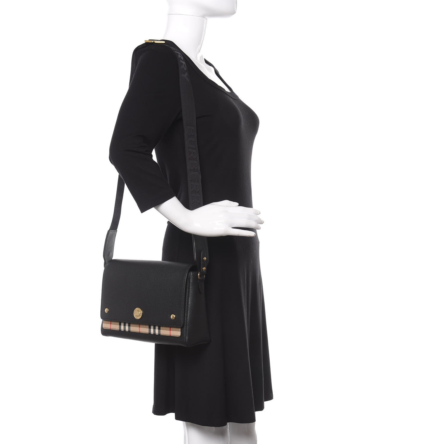 Burberry Grainy Calfskin Vintage Check Note Crossbody Bag Black 2 of 9
