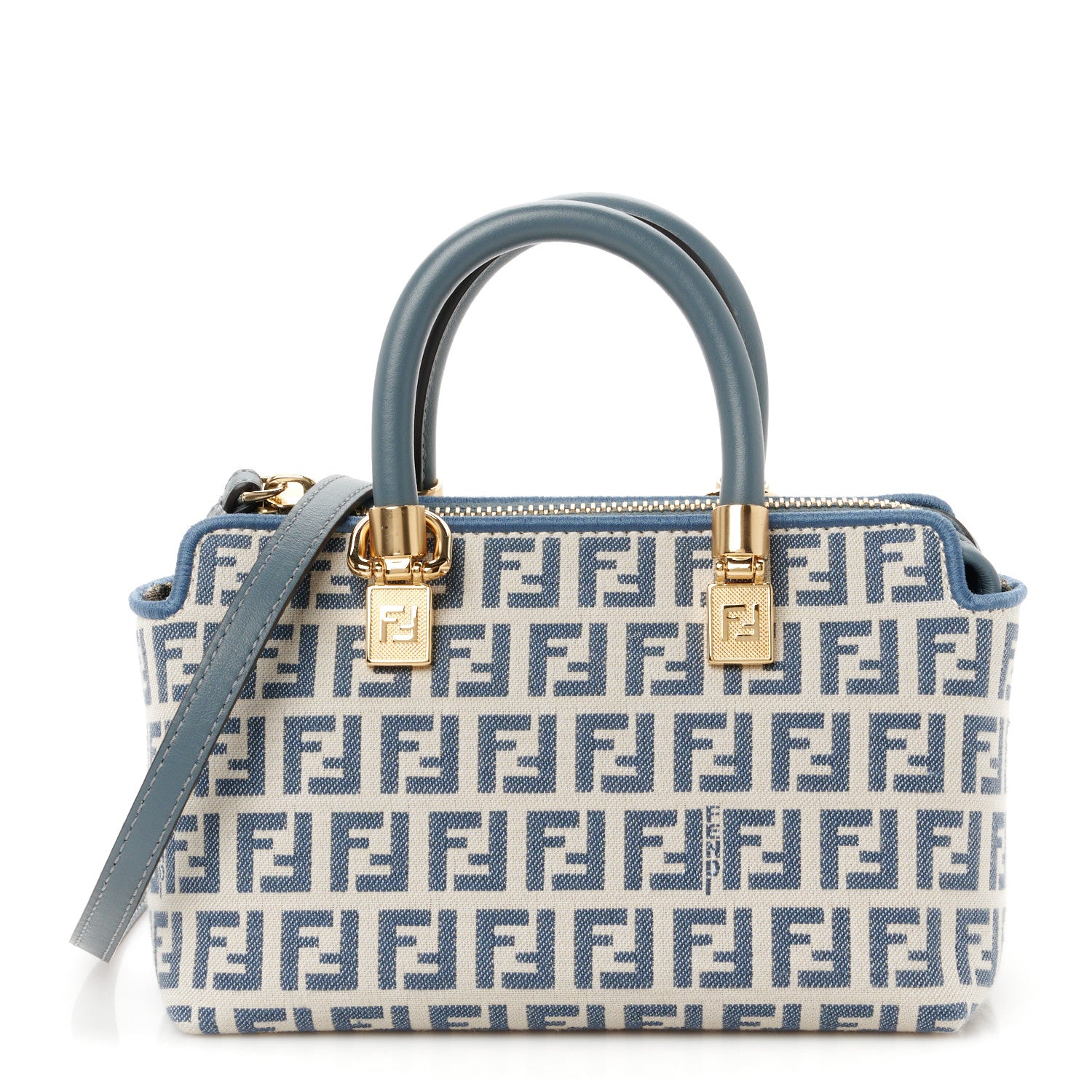 Fendi Vitello Grace Jacquard FF Mini By The Way Top Handle Boston Bag Tempest Panna 1 of 11