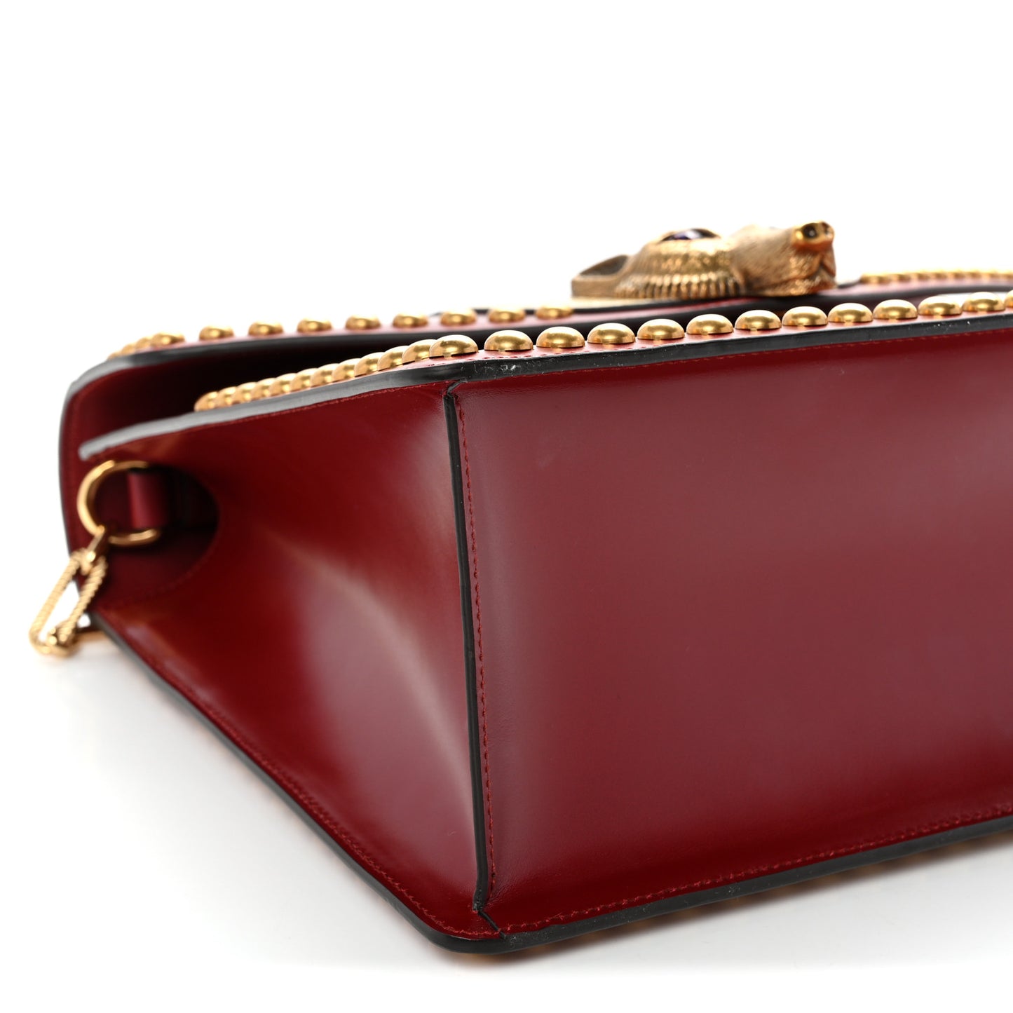 Glossy Calfskin Snakeskin Studded Fox Broche Bamboo Top Handle Bag Red