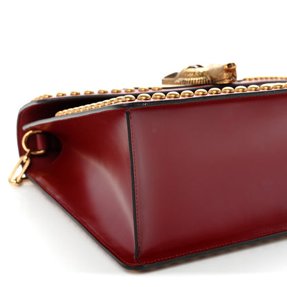 Gucci Glossy Calfskin Snakeskin Studded Fox Broche Bamboo Top Handle Bag Red 9 of 11
