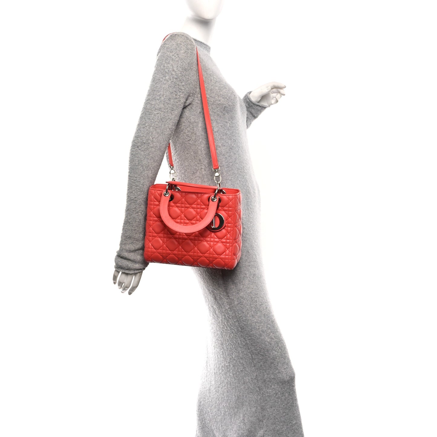 Lambskin Cannage Medium Lady Dior Coral