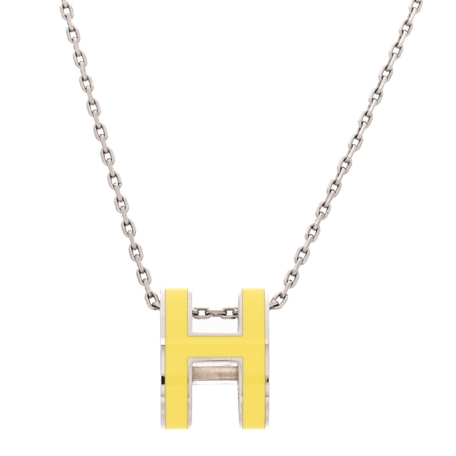 Hermes Lacquered Palladium Pop H Pendant Necklace Jaune Mimosa 4 of 8