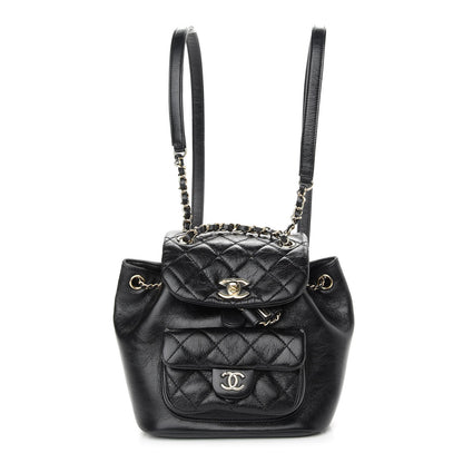 Chanel Glazed Aged Calfskin Quilted Small Duma Drawstring Backpack Black 1 of 9