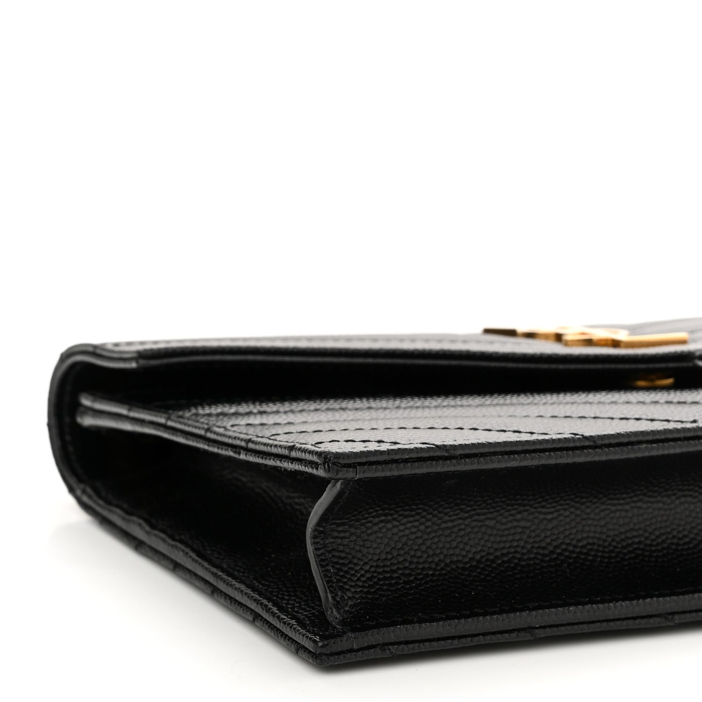 Grain De Poudre Matelasse Chevron Monogram Envelope Chain Wallet Black