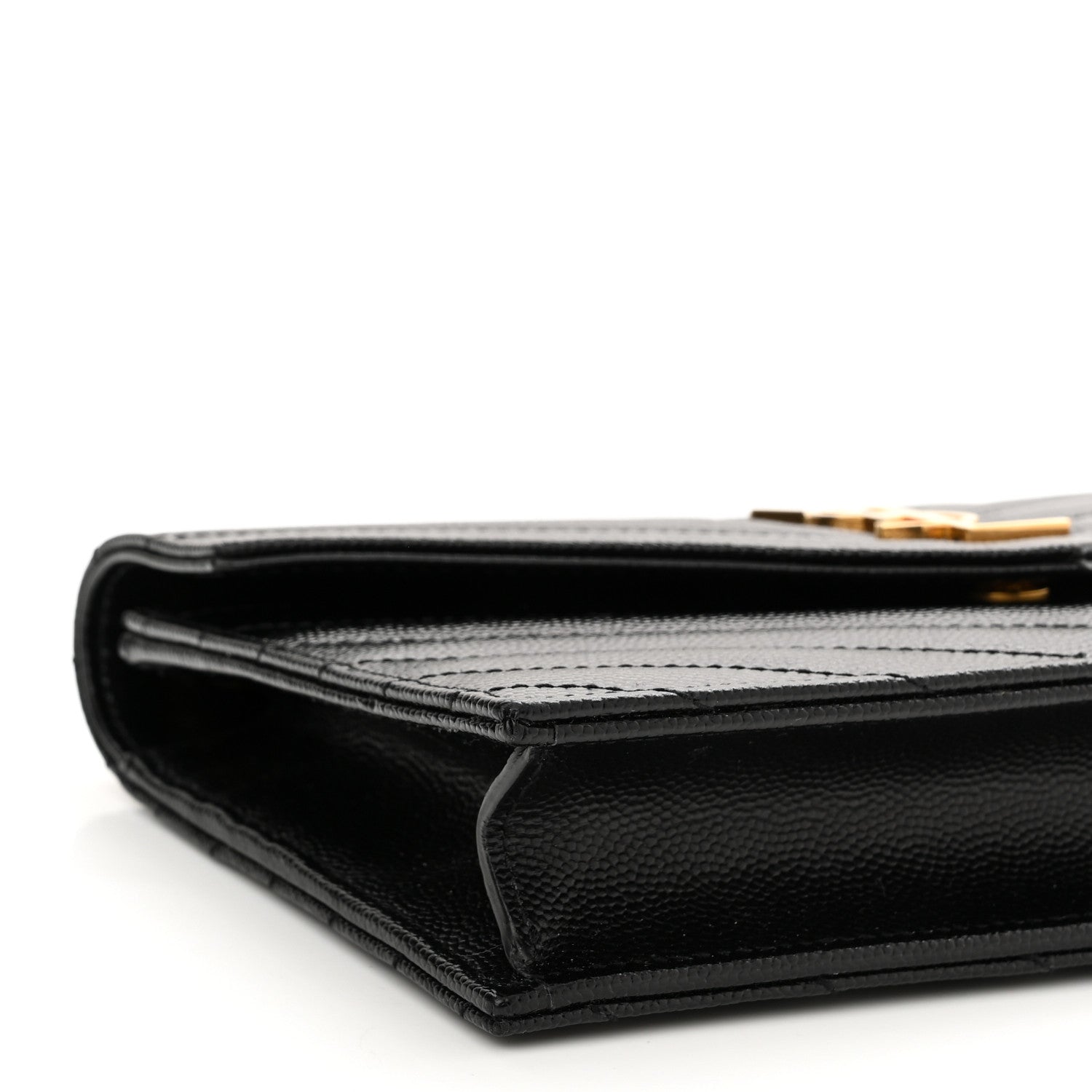 Saint Laurent Grain De Poudre Matelasse Chevron Monogram Envelope Chain Wallet Black 9 of 10