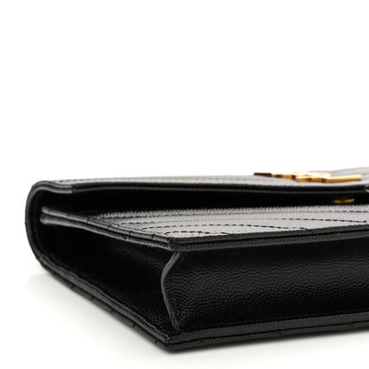 Saint Laurent Grain De Poudre Matelasse Chevron Monogram Envelope Chain Wallet Black 9 of 10