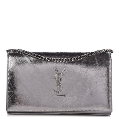 Saint Laurent Metallic Crackled Calfskin Monogram Chain Wallet Acciaio Nero 1 of 8