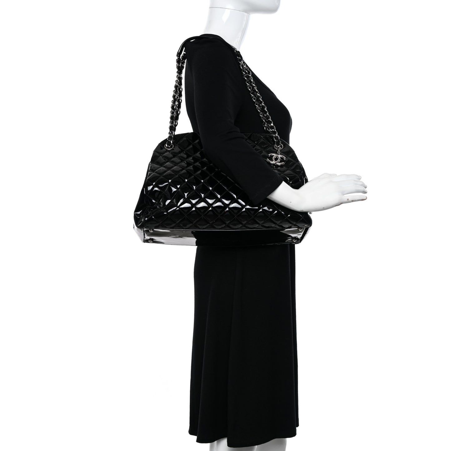 Patent Quilted Large Just Mademoiselle Bowling Bag Black