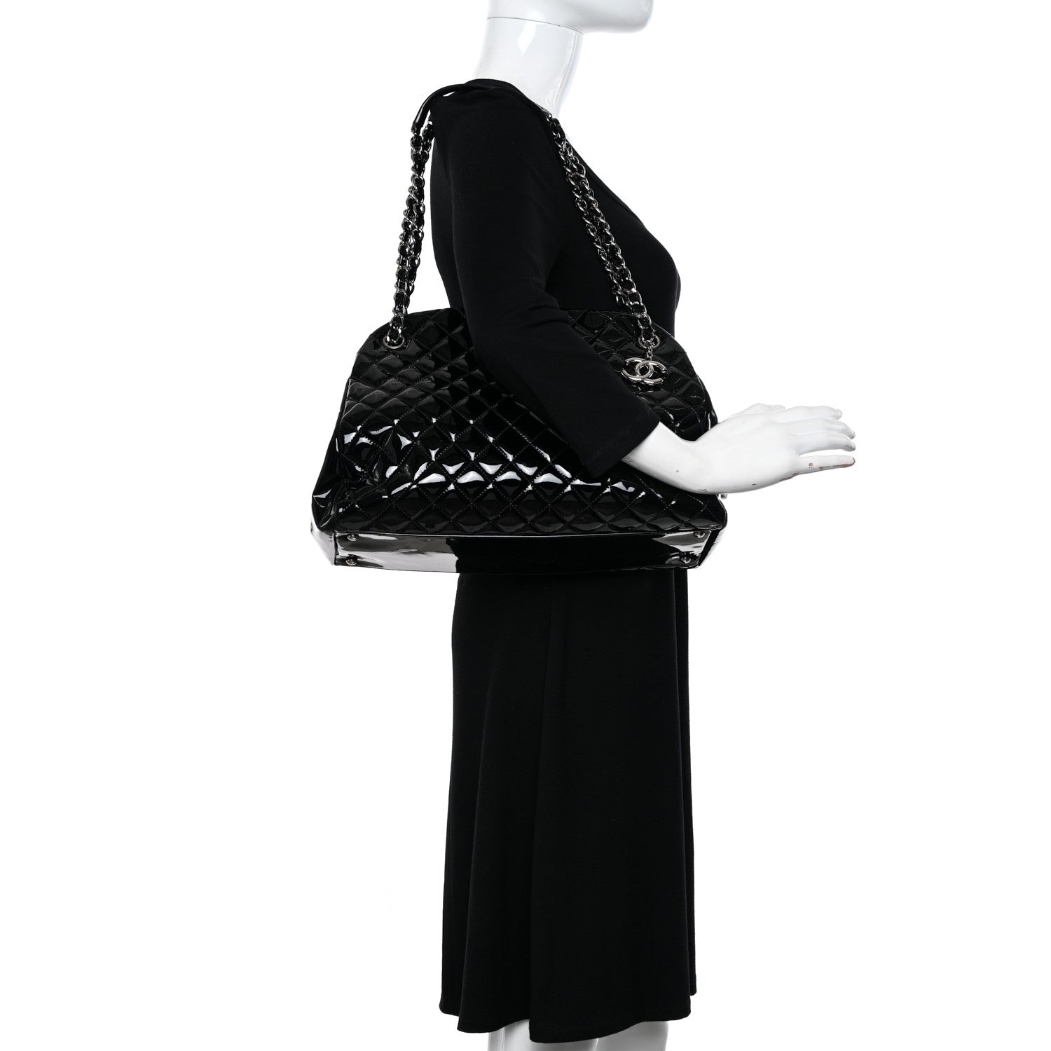 Chanel Patent Quilted Large Just Mademoiselle Bowling Bag Black 2 of 14