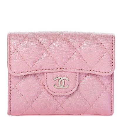 Chanel Iridescent Caviar Flap Quilted Card Holder Wallet Pink 1 of 10