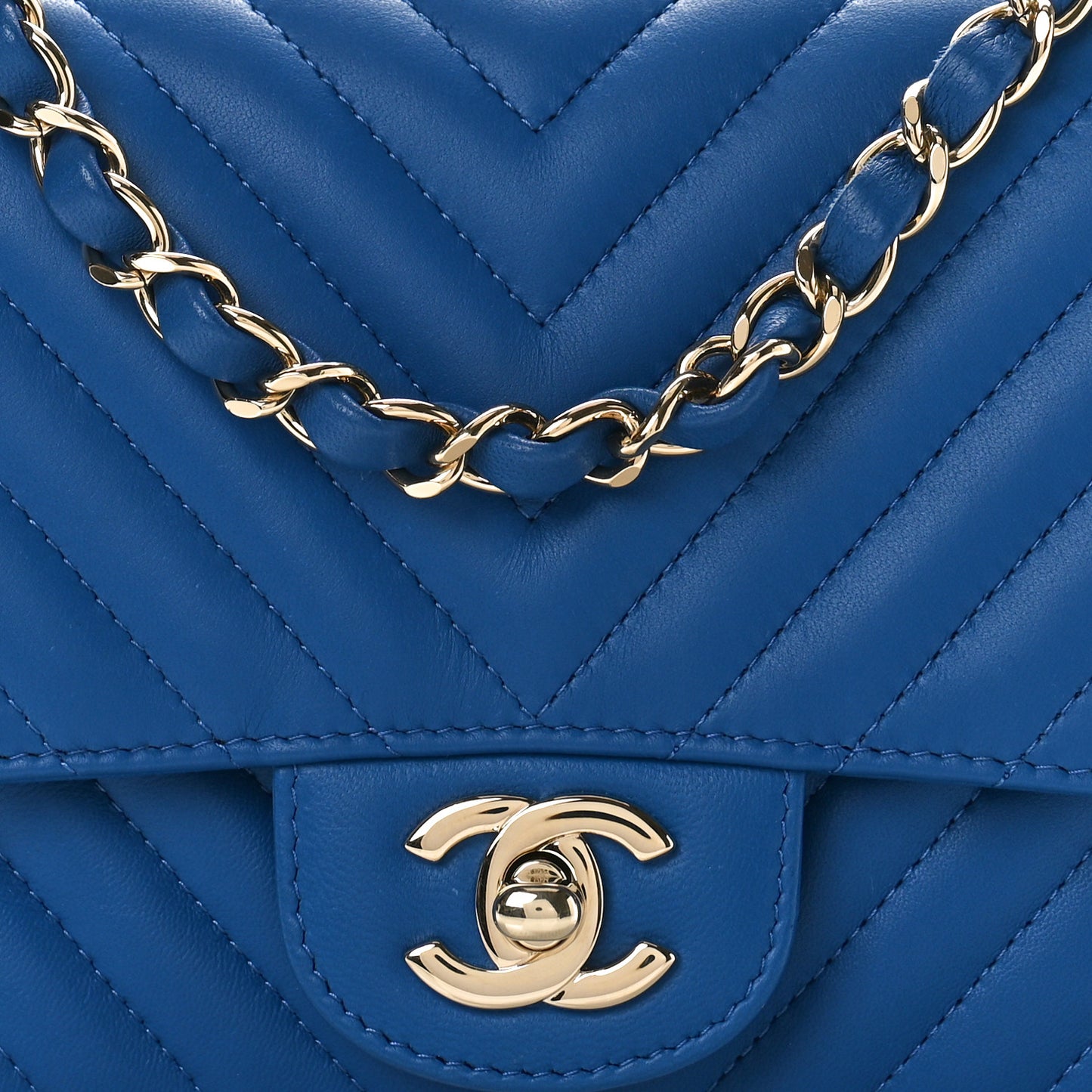 Lambskin Chevron Quilted Mini Square Flap Blue