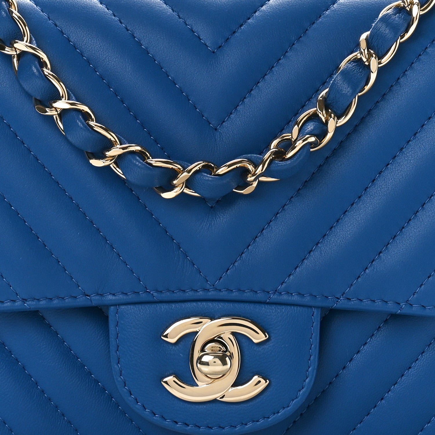 Chanel Lambskin Chevron Quilted Mini Square Flap Blue 7 of 9