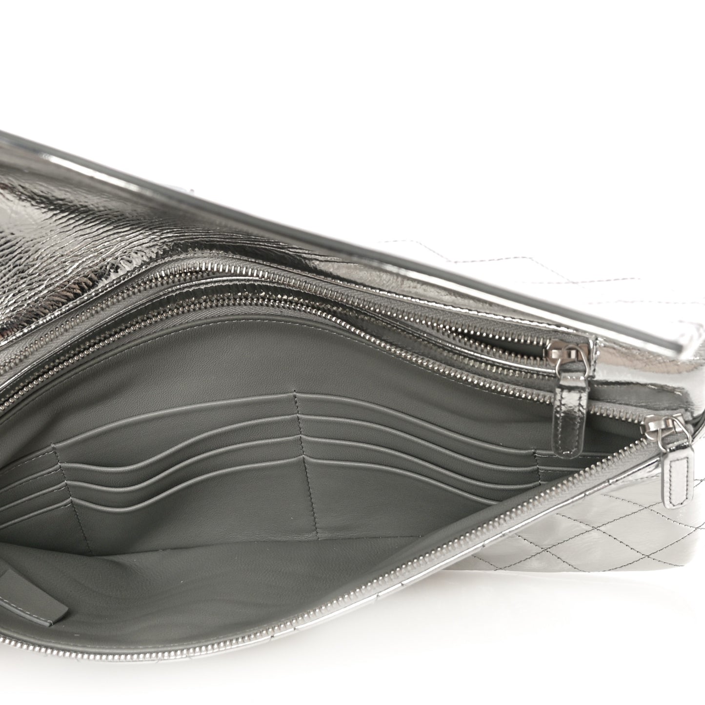 Metallic Crumpled Calfskin Small 31 Pouch Silver