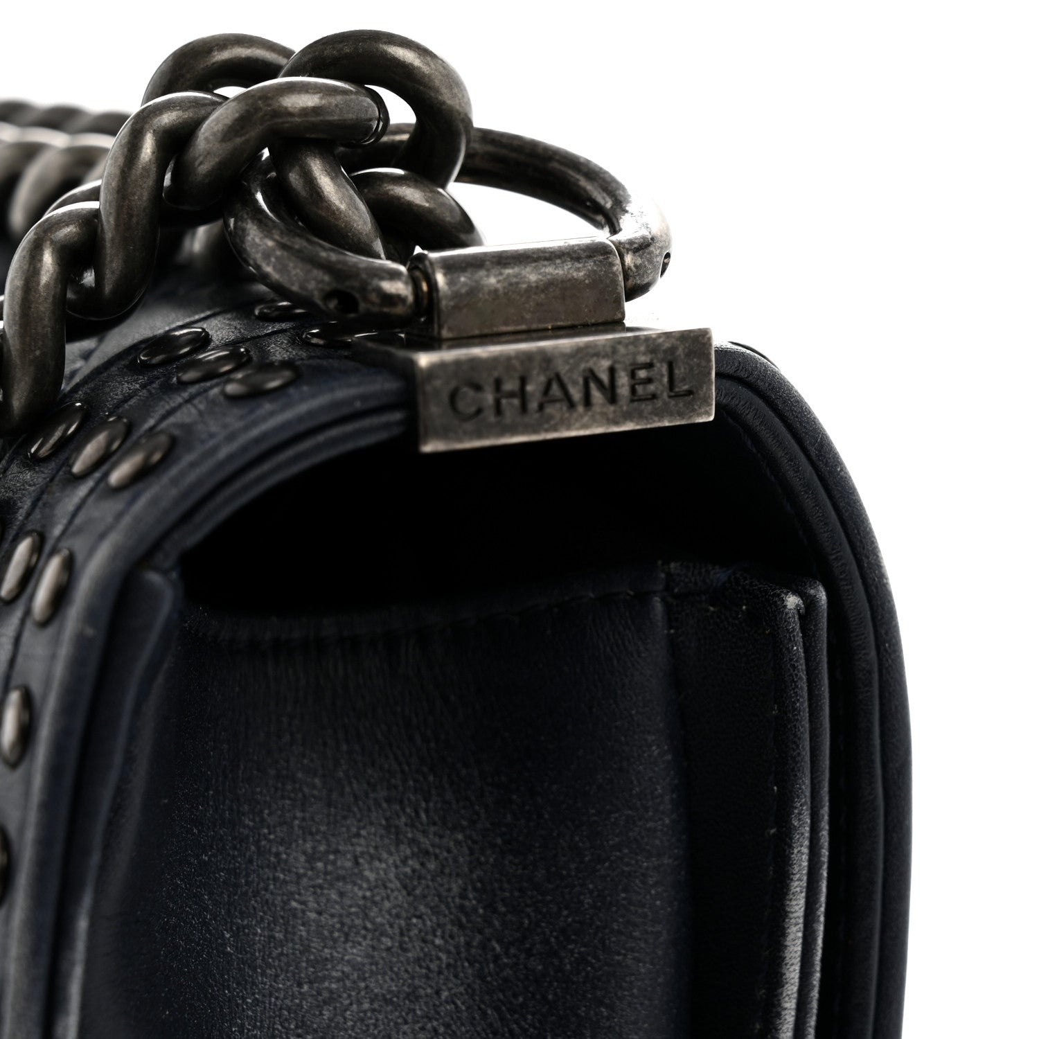 Chanel Faded Calfskin Quilted Small Studded Boy Flap Navy 13 of 13