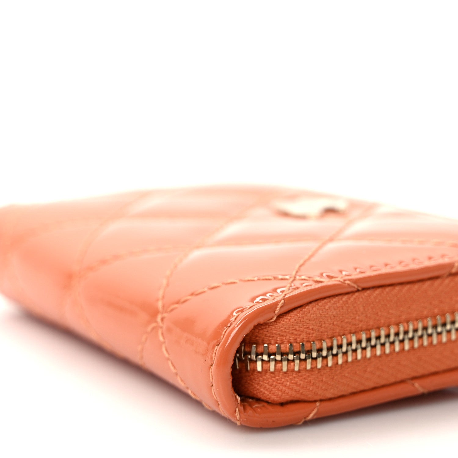 Chanel Patent Calfskin Quilted Zip Coin Purse Orange 9 of 9