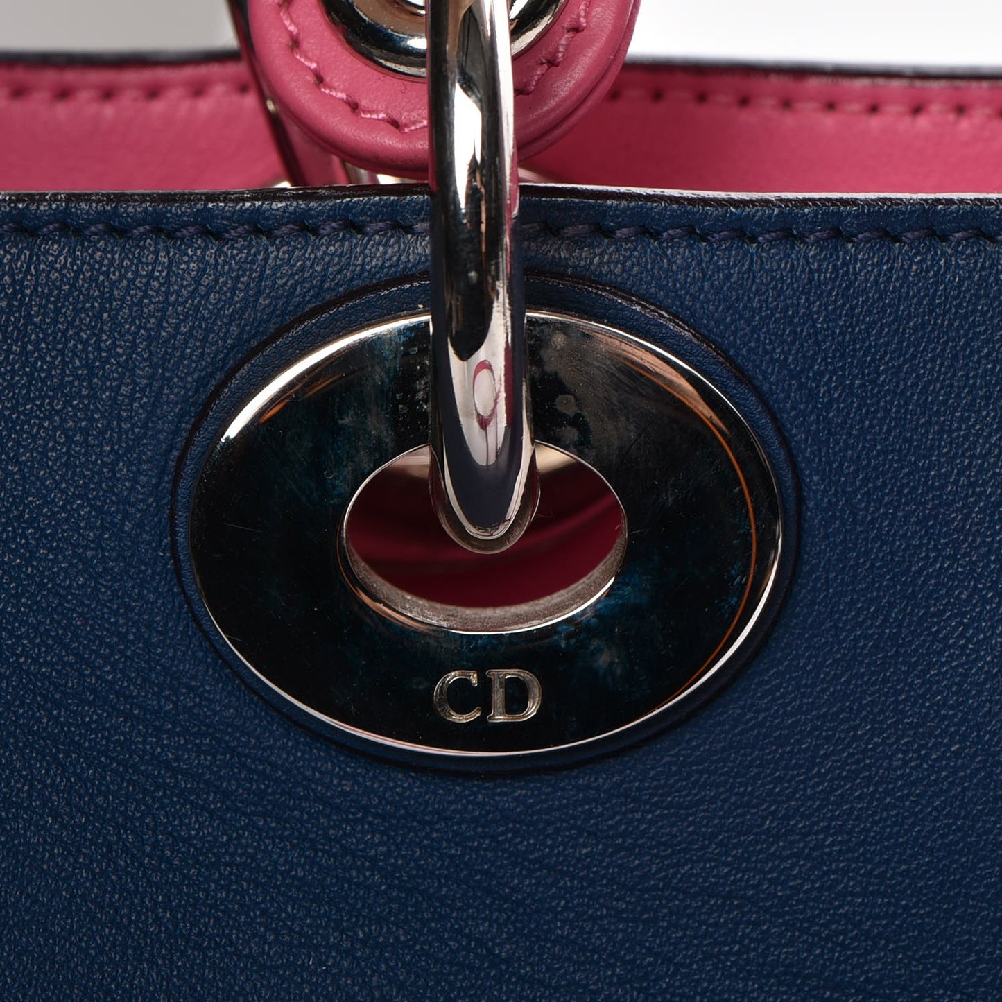 Smooth Calfskin Medium Tri-Color Diorissimo Bag Navy Pink