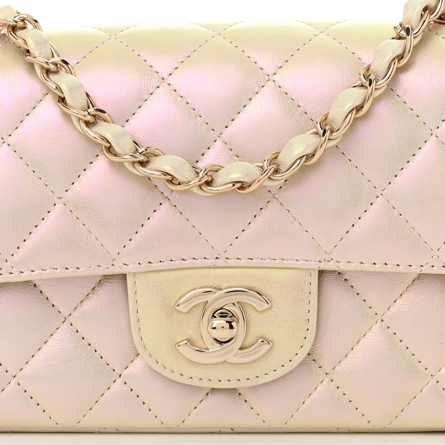 Chanel Iridescent Lambskin Quilted Mini Rectangular Flap Ivory 8 of 11
