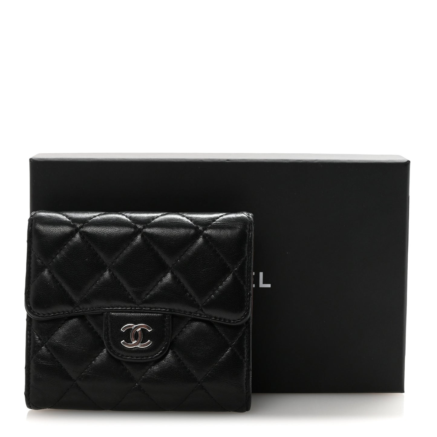 Lambskin Quilted Compact Flap Wallet Black