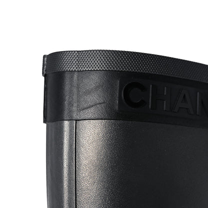 Chanel Rubber Logo Short Rain Boots 37 Black Silver 11 of 12