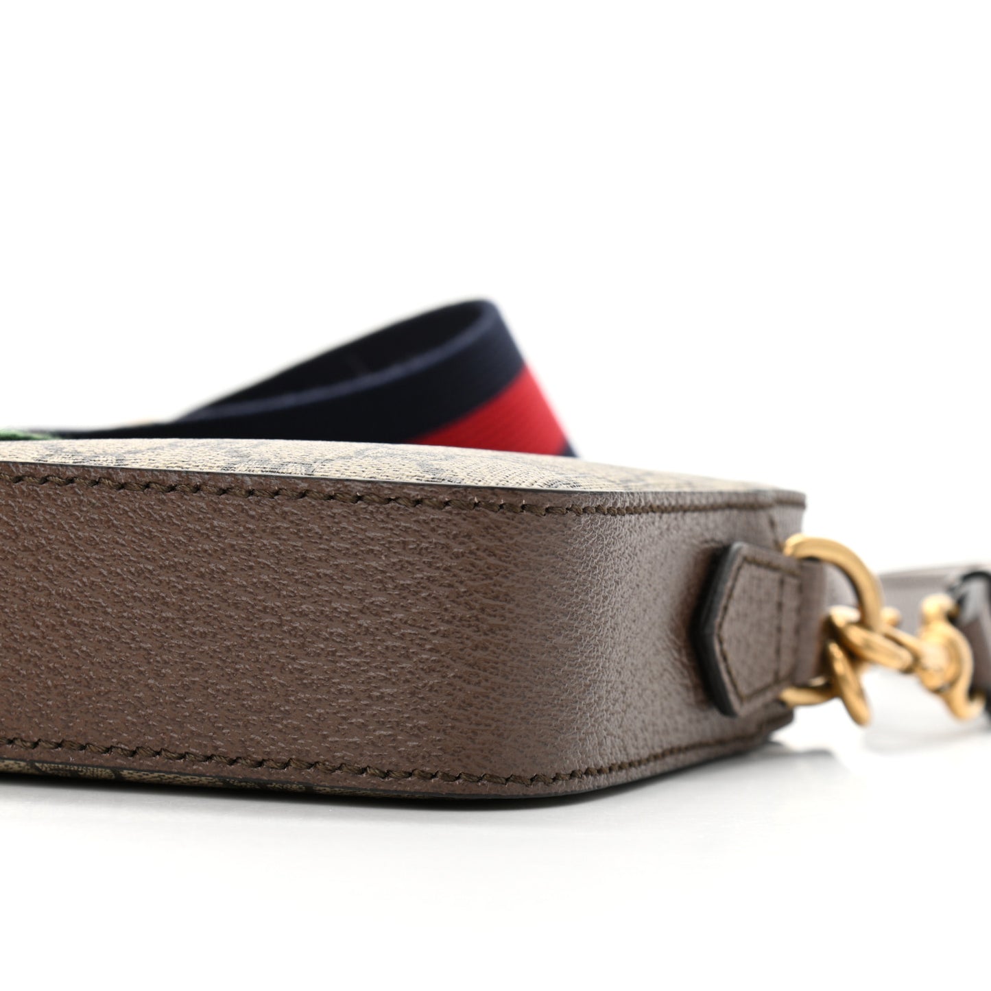 GG Supreme Monogram Textured Dollar Calfskin Web Ophidia Wristlet Shoulder Bag Beige Ebony New Acero