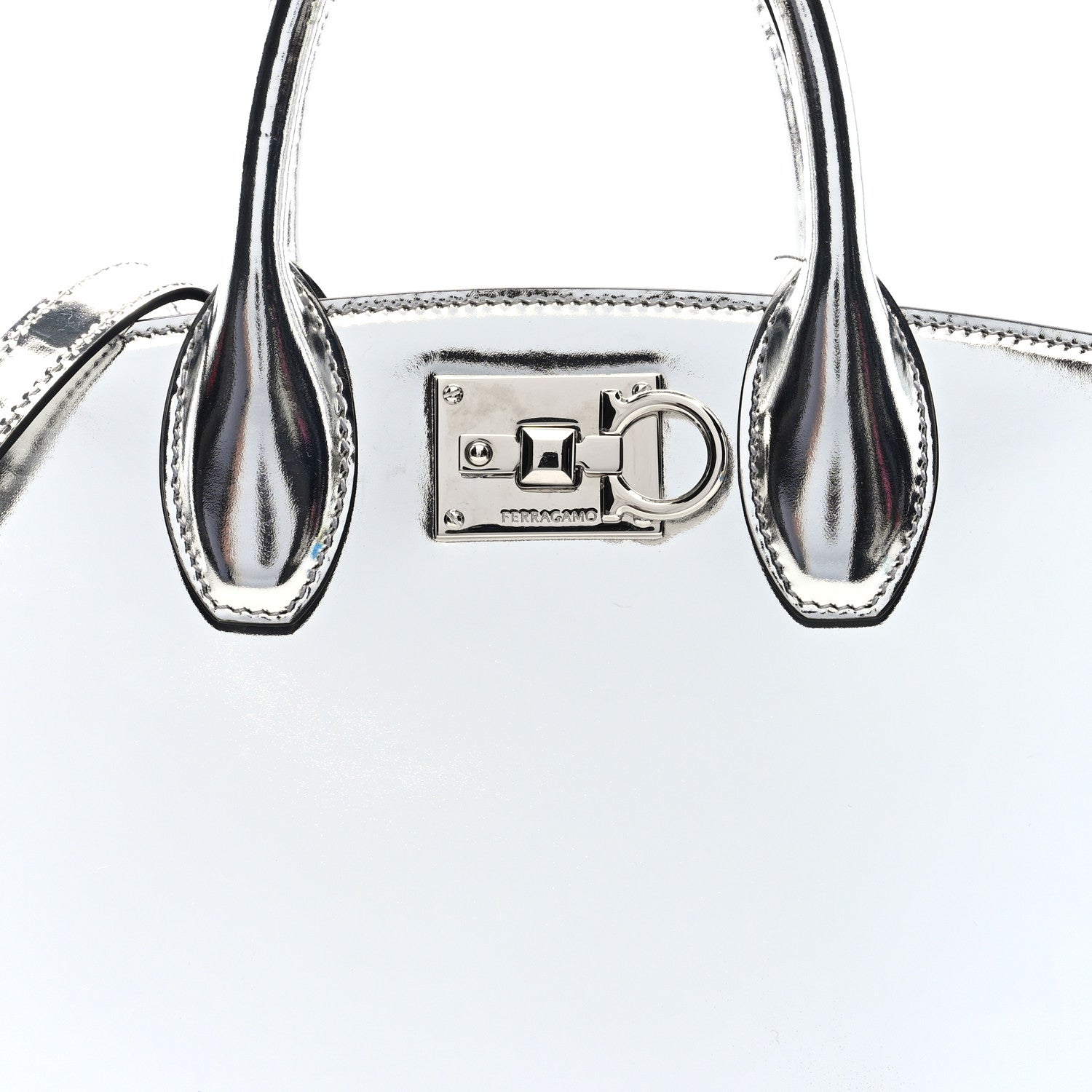 Salvatore Ferragamo Metallic Calfskin Small The Studio Box Bag Argento 7 of 9