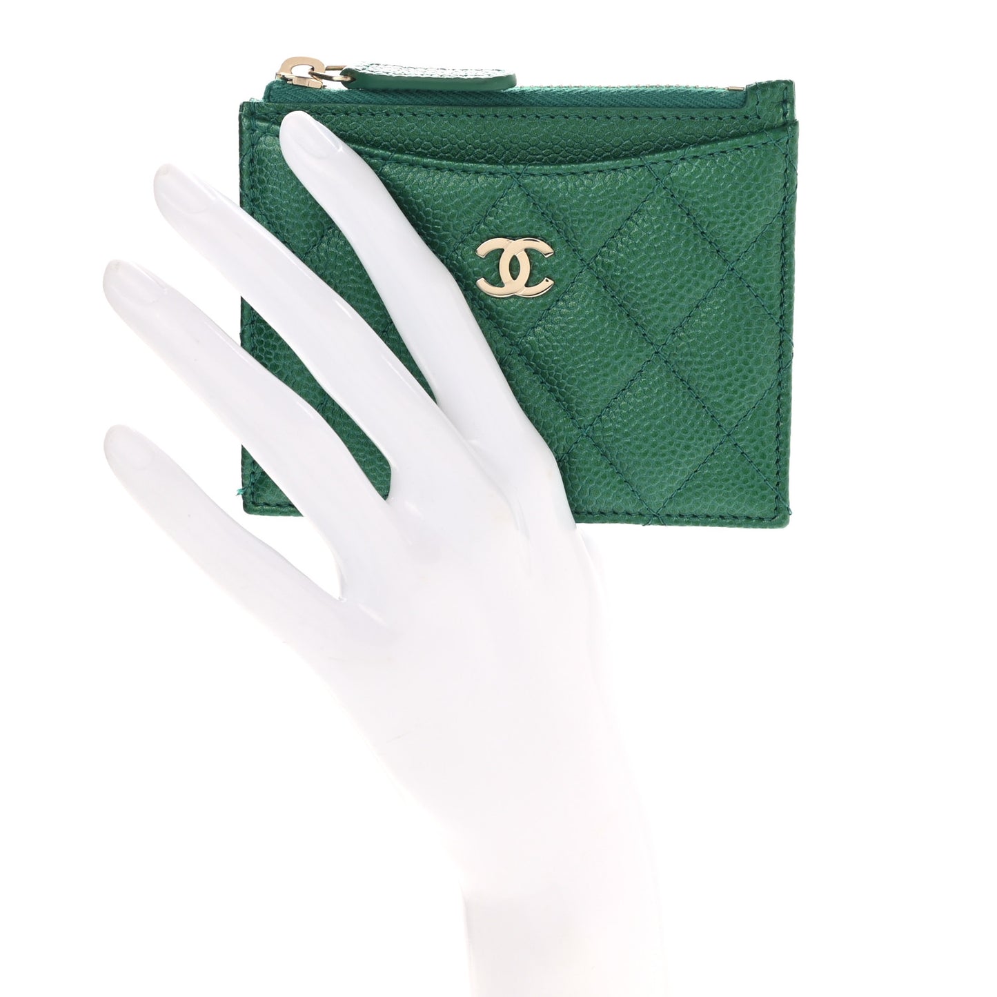 Metallic Caviar Quilted CC Zip Card Holder Green