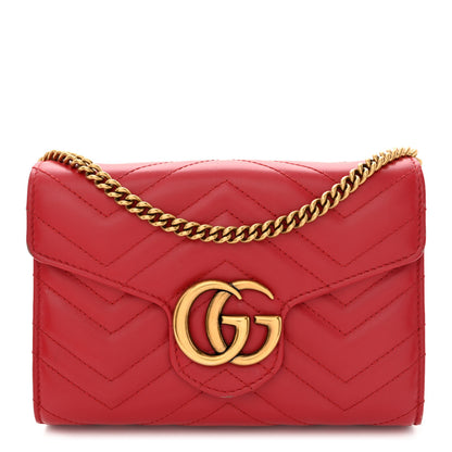 Gucci Calfskin Matelasse GG Marmont Chain Wallet Hibiscus Red 1 of 17