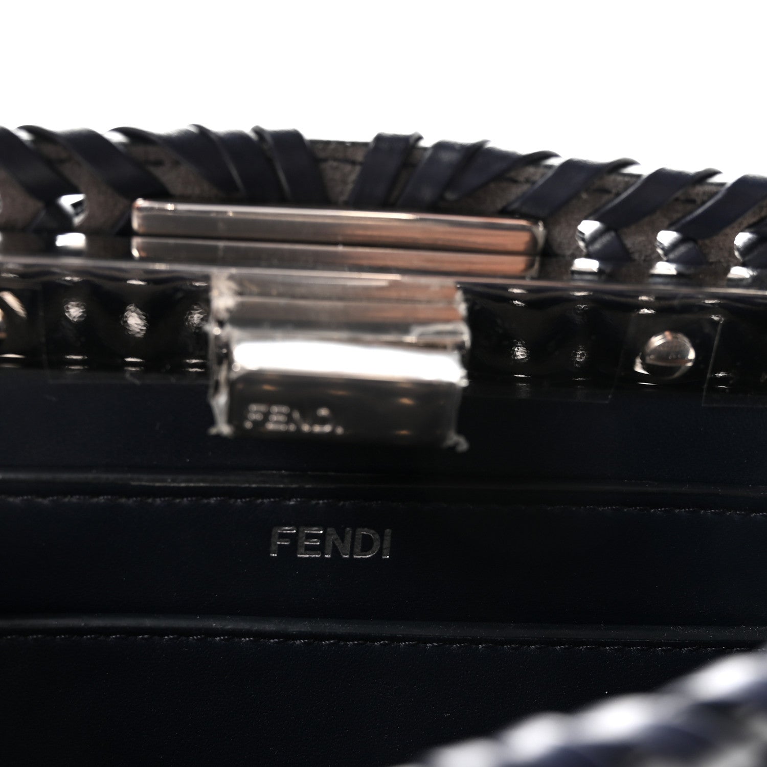 Fendi Vitello King Shiny Nappa Intreccio Petite Peekaboo I SEE U Satchel Midnight 6 of 9
