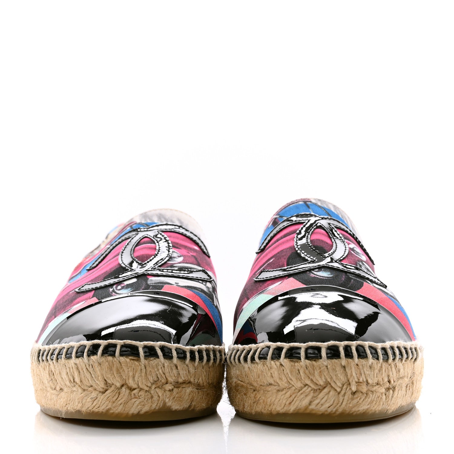 Chanel Fabric Patent CC Espadrilles 37 Multicolor Black 2 of 10