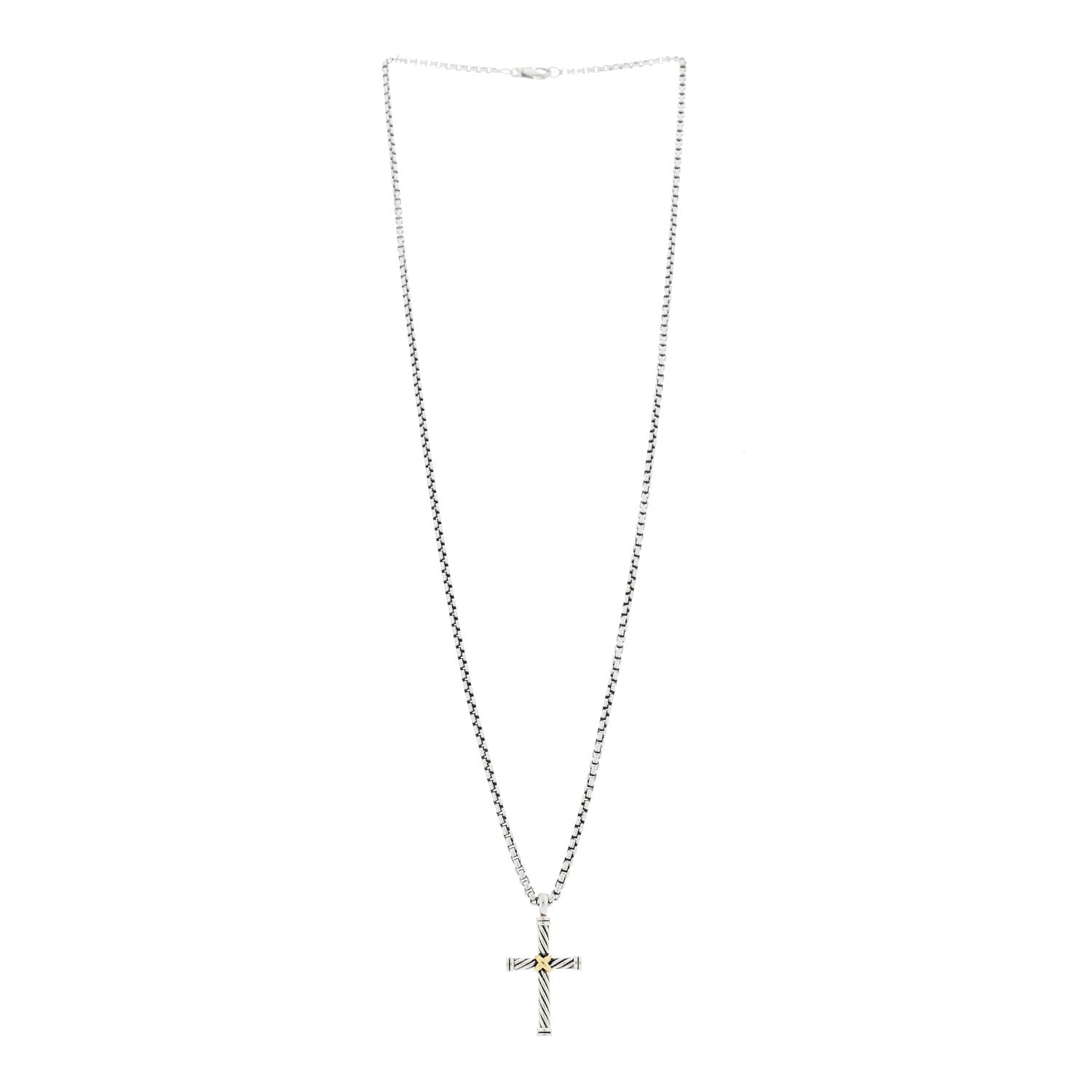 David Yurman Sterling Silver 18K Yellow Gold X Cross Pendant Necklace 3 of 6
