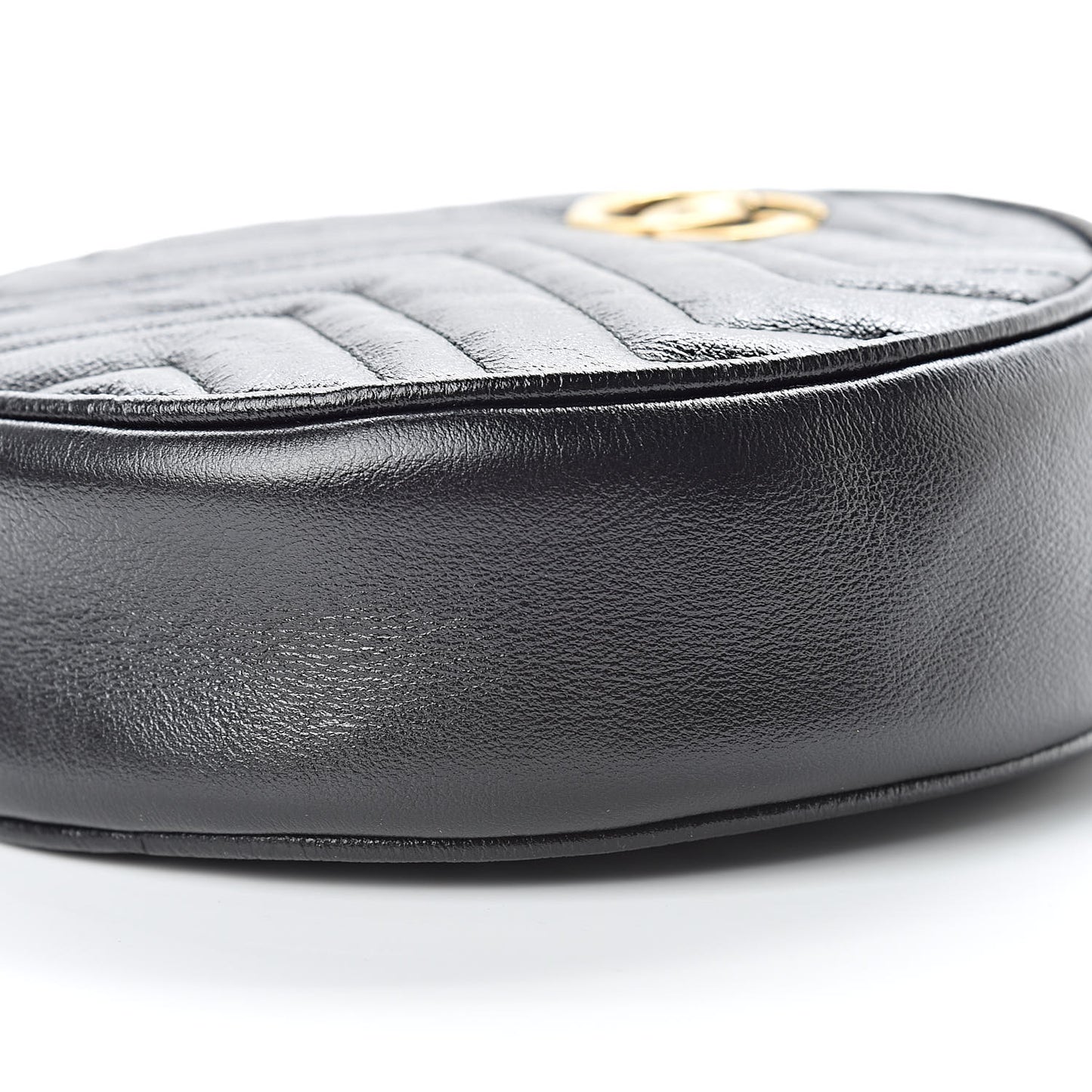 Azalea Calfskin Matelasse Heart Mini GG Marmont Round Shoulder Bag Black