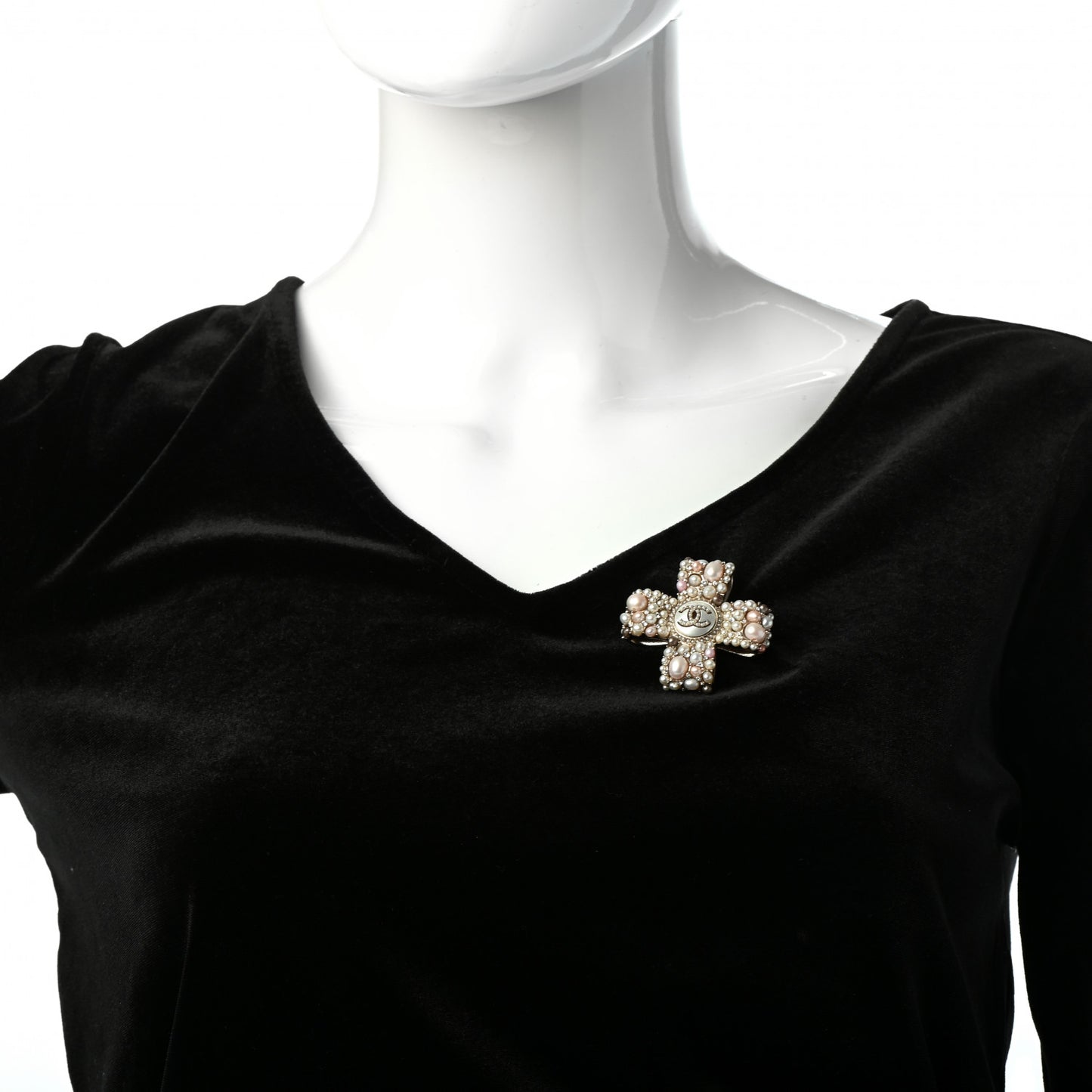 Pearl Crystal CC Cross Brooch Light Gold Pink
