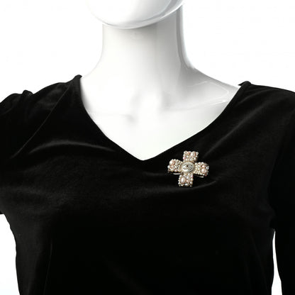 Chanel Pearl Crystal CC Cross Brooch Light Gold Pink 2 of 4