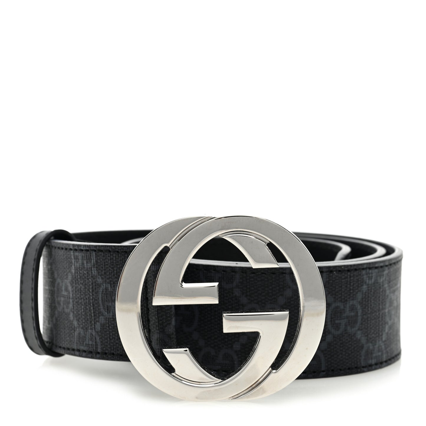 GG Supreme Monogram Selleria Calfskin Interlocking G 40mm Belt 80 32 Black Grey