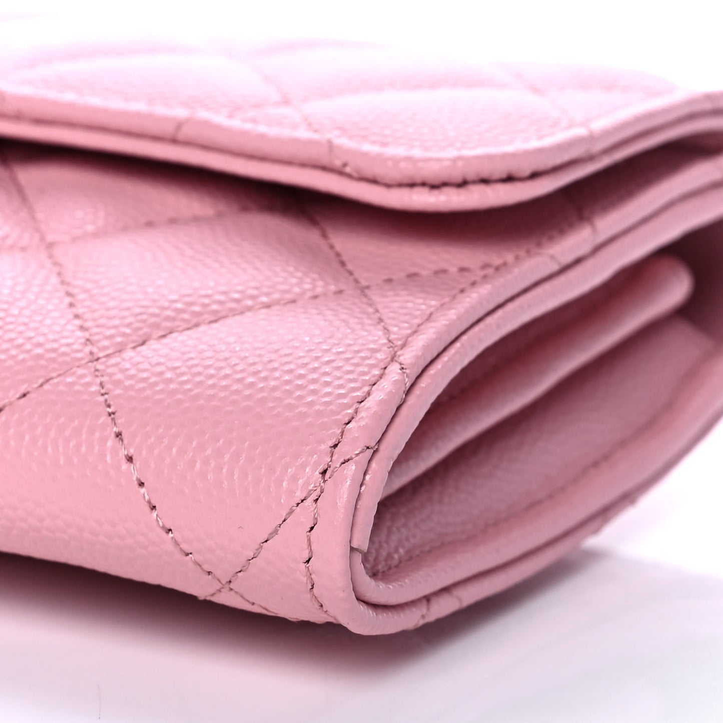 Caviar Quilted Large Gusset Flap Wallet Light Pink