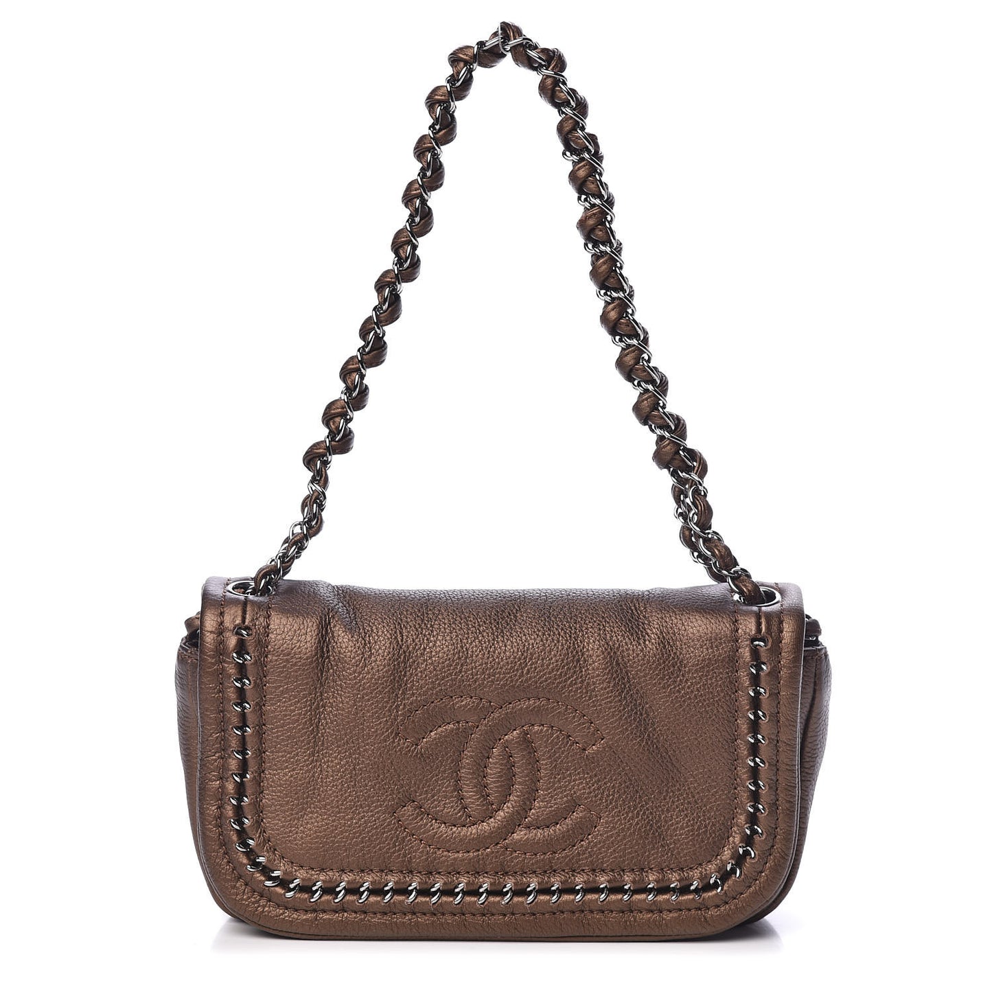 Metallic Deerskin Small Luxe Ligne Flap Bronze