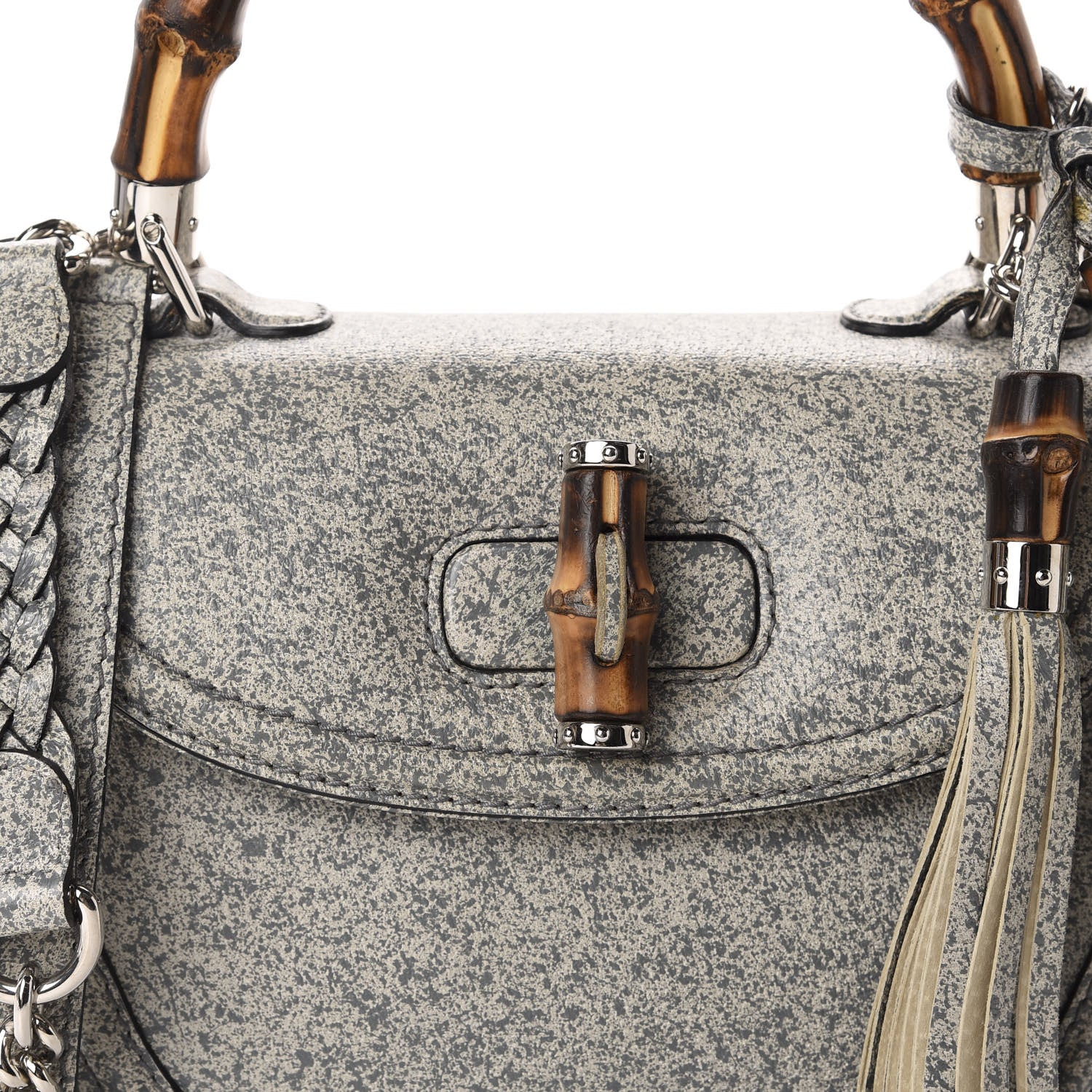 Gucci Calfskin Medium New Bamboo Top Handle Bag Grey White 11 of 11