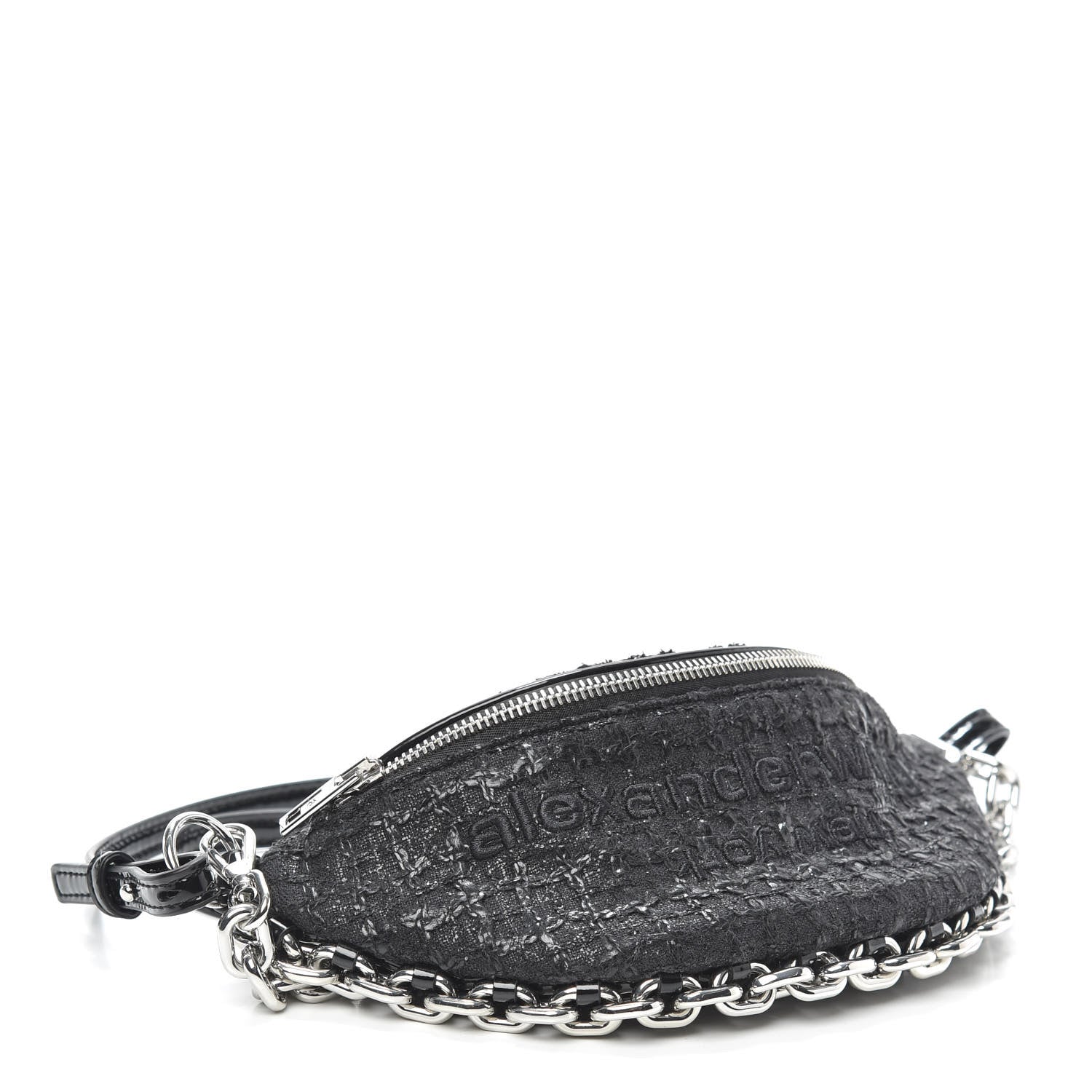 Alexander Wang Patent Tweed Chain Embellished Attica Belt Bag Black 4 of 9