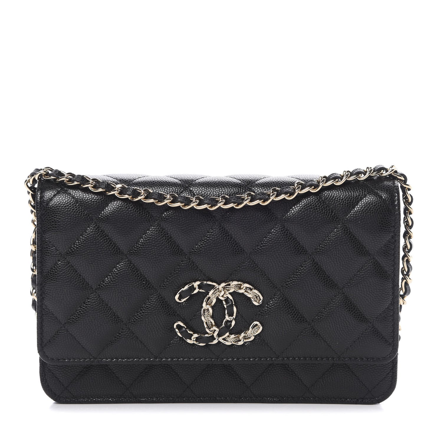 Caviar Quilted French New Wave Chain CC Wallet On Chain WOC Black
