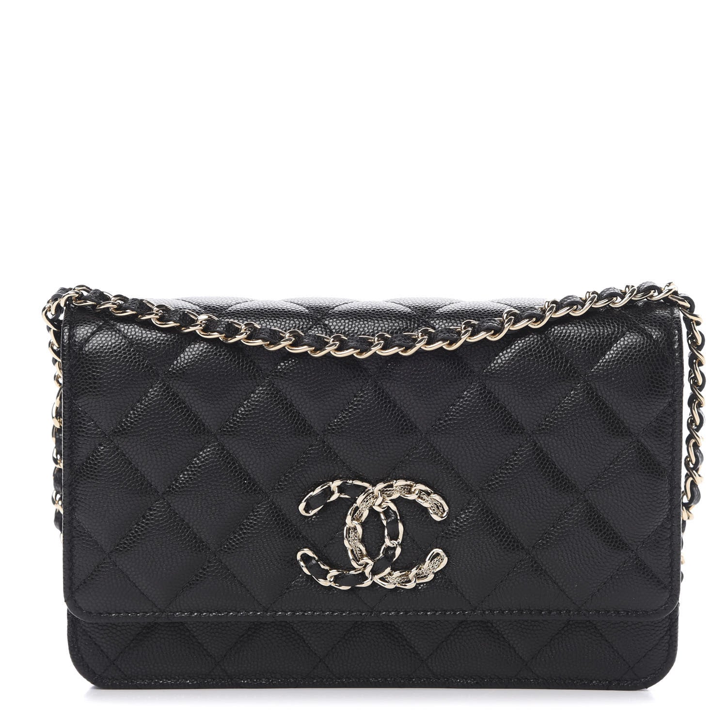 Chanel Caviar Quilted French New Wave Chain CC Wallet On Chain WOC Black 1 of 12