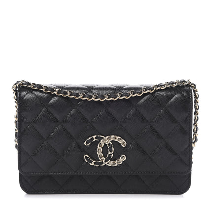 Chanel Caviar Quilted French New Wave Chain CC Wallet On Chain WOC Black 1 of 12