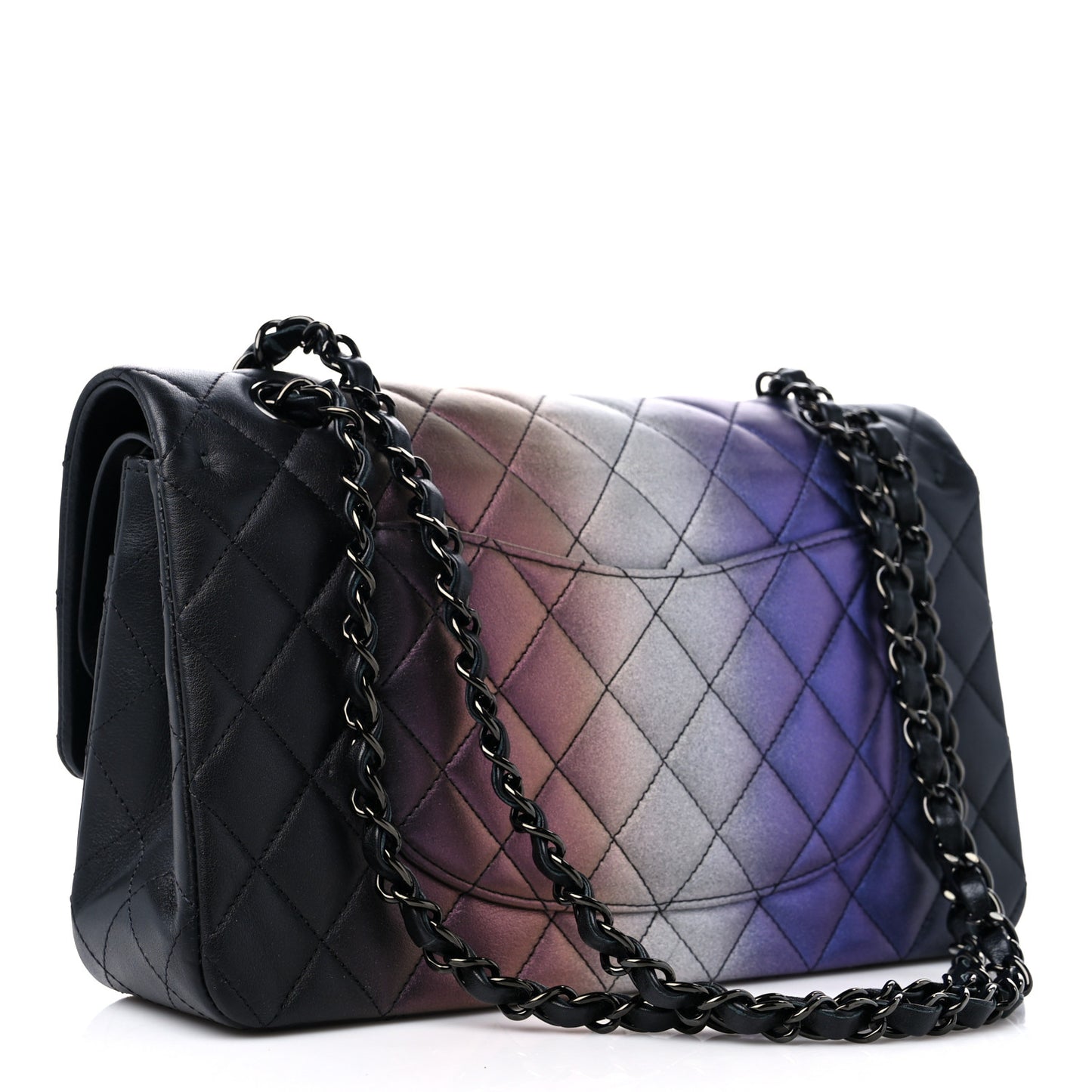 Calfskin Quilted Ombre Medium Double Flap Black