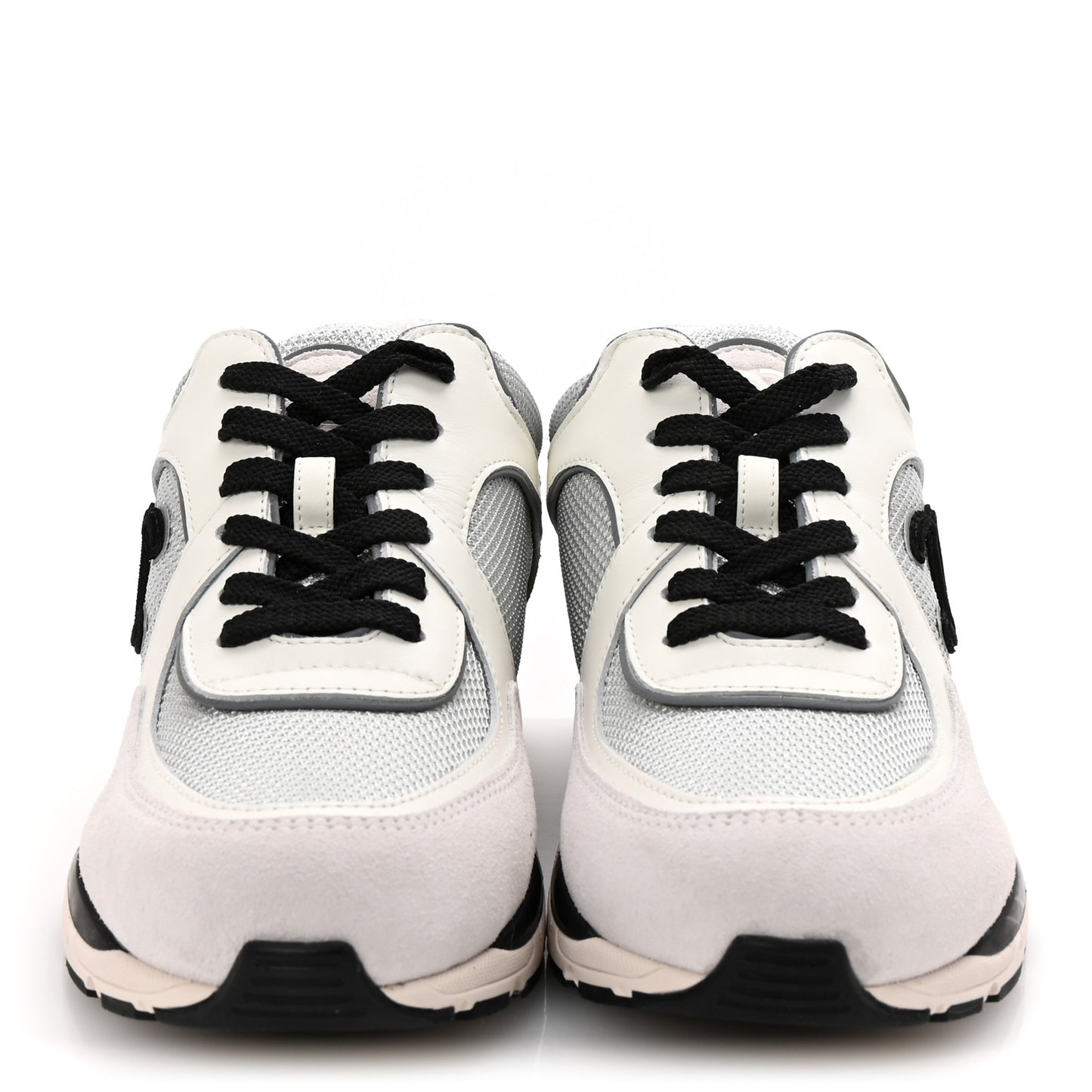 Calfskin Fabric Womens CC Sneakers 37 White Silver Light Grey