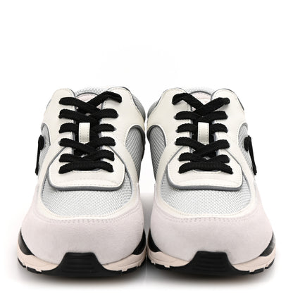 Chanel Calfskin Fabric Womens CC Sneakers 37 White Silver Light Grey 3 of 8