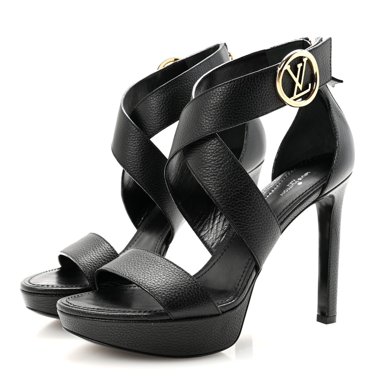 Grained Calfskin Horizon Platform Sandals 39.5 Black