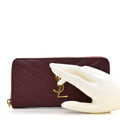 Saint Laurent Grain De Poudre Matelasse Chevron Monogram Zip Around Wallet Rouge Legion 2 of 7